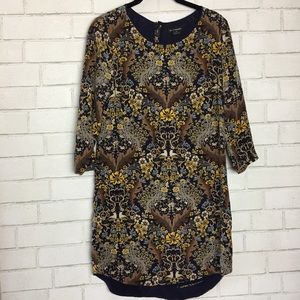 Club Monaco Silk Shirt Dress Blue Flowers Birds 0